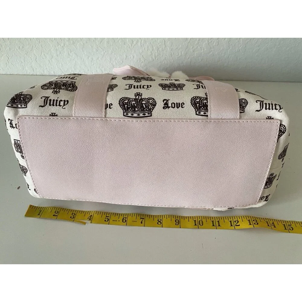 Juicy Couture Crown Juicy Festival Tote Bag Pink Cream Chocolate W/Plush Charm‎